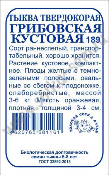 Тыква Грибовская кустовая 189 ЗСА Б 2г - купить в Тамбове